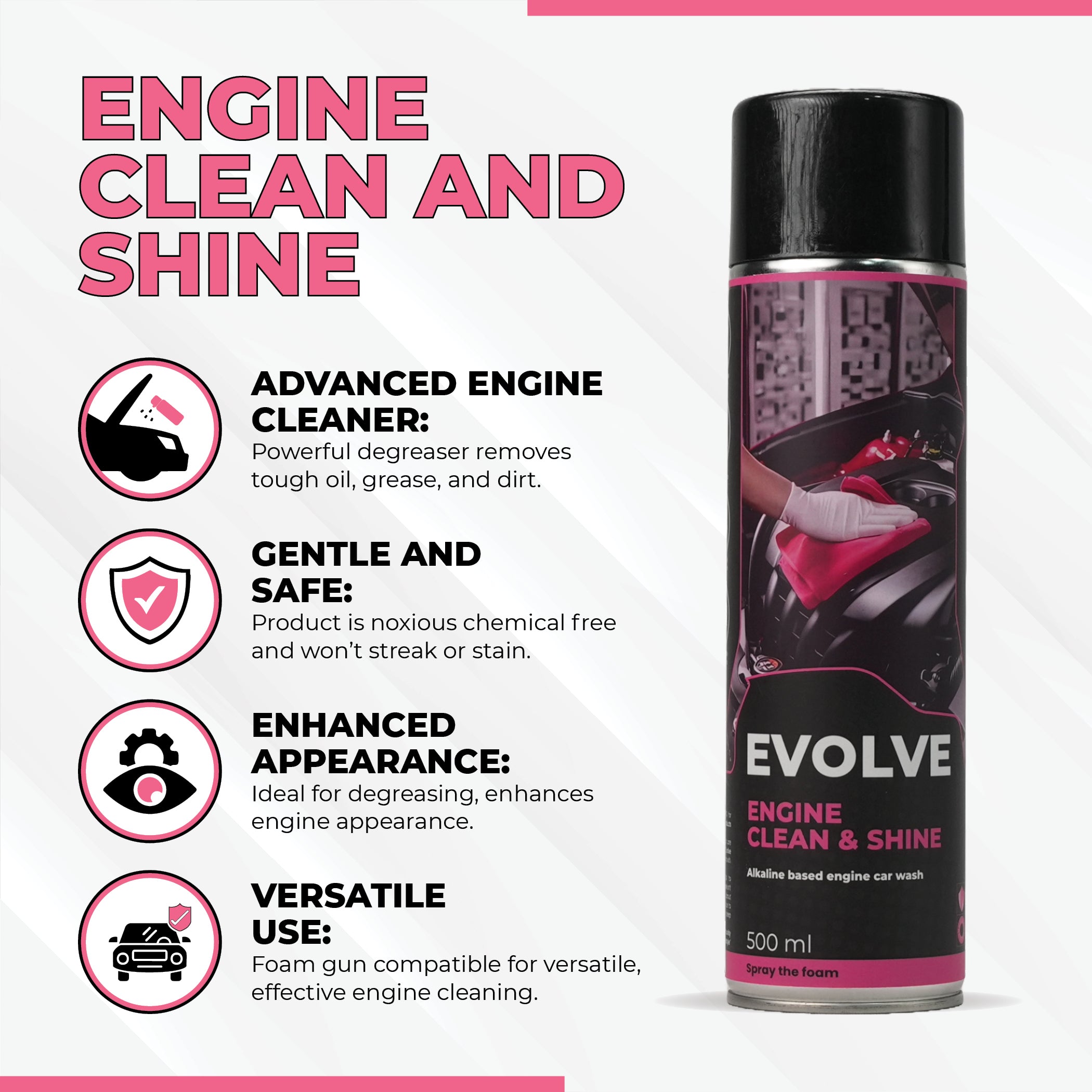 Engine Clean & Shine 500 ml | Degreases, Cleans & Restores Engine Bay | Restores Shine, Removes Oil & Grime