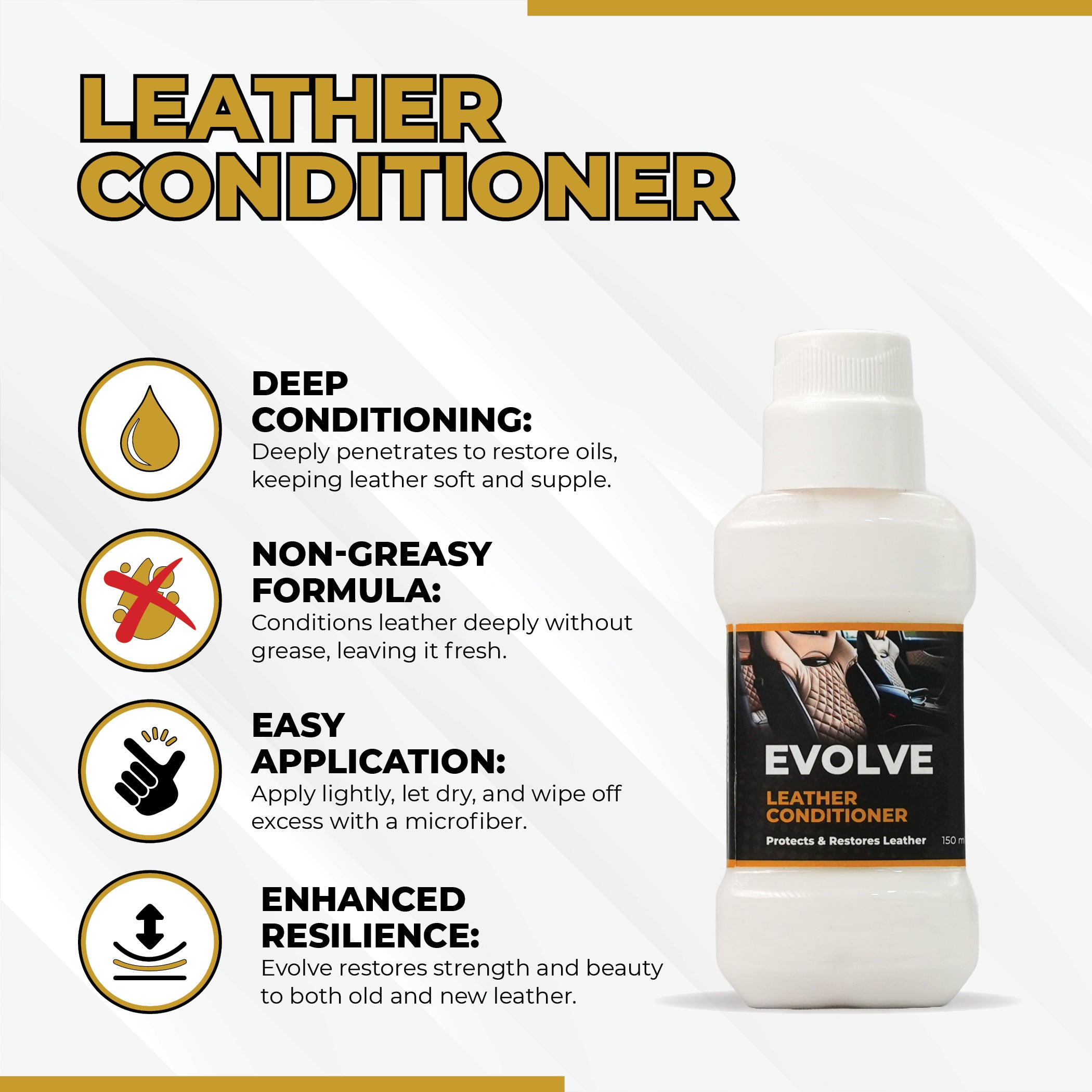 Leather Conditioner for Car – Restores Softness & Shine | Protects Seats from Cracking & Fading | Leather Care