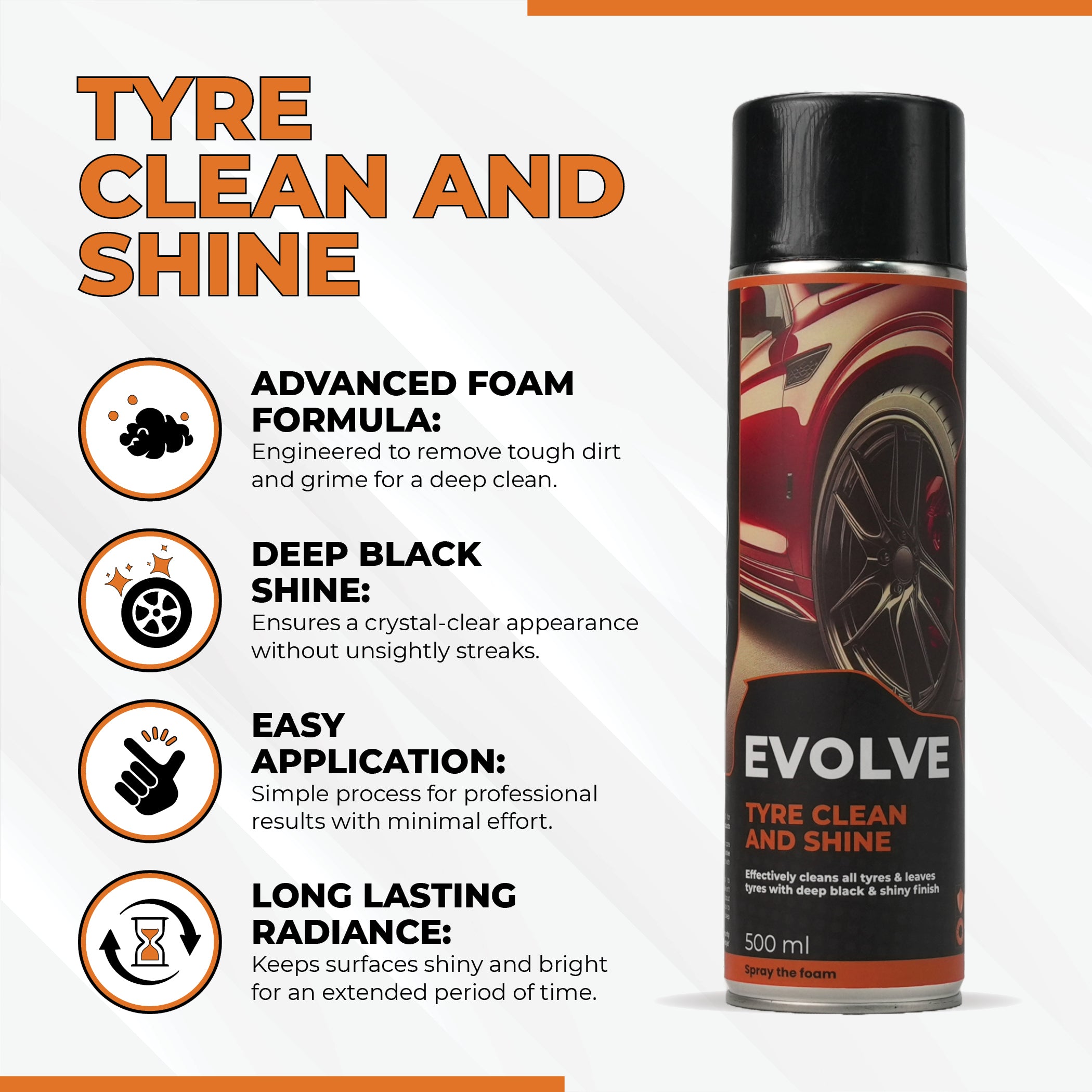 Tyre Clean & Shine 500ml | Cleans, Restores & Shines Tyres | Long Lasting Wet Look | Protects from Fading