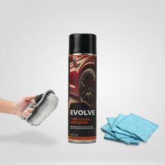 Tyre & Wheel Kit – Tyre Clean and Shine, Tyre and Fabric Cleaning Brush & Microfiber Cloth 400gsm Corduroy | Detailing Set